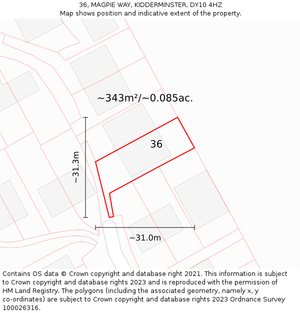 36, MAGPIE WAY, KIDDERMINSTER, DY10 4HZ: Plot and title map