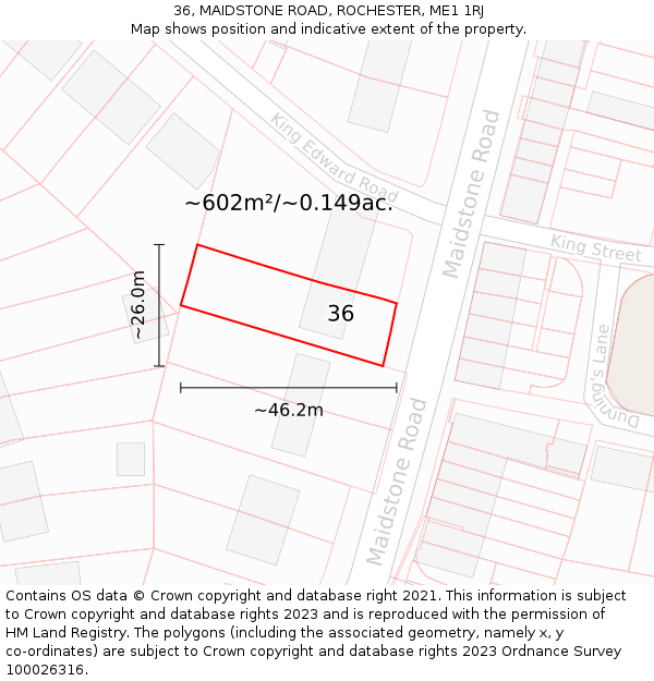 36, MAIDSTONE ROAD, ROCHESTER, ME1 1RJ: Plot and title map