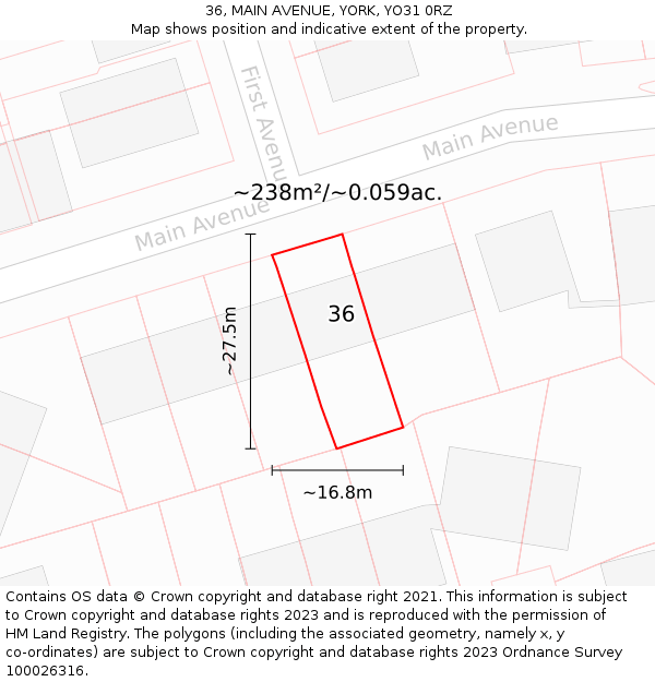36, MAIN AVENUE, YORK, YO31 0RZ: Plot and title map