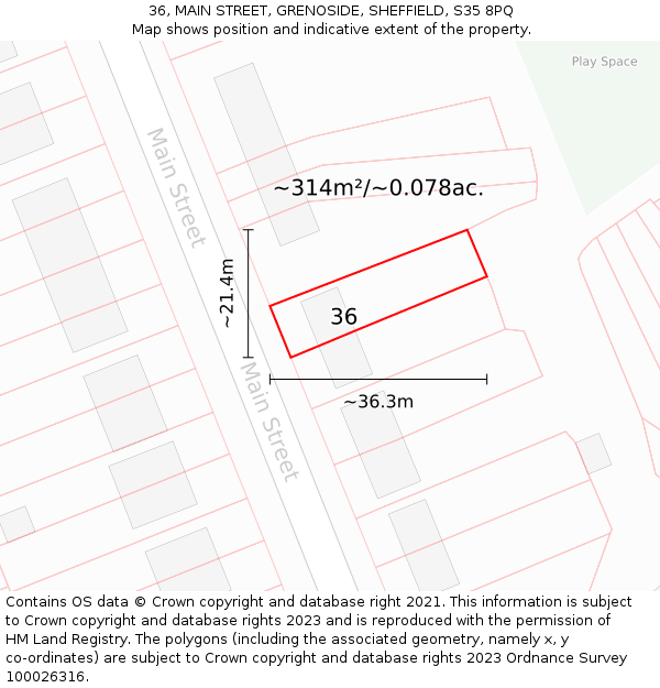36, MAIN STREET, GRENOSIDE, SHEFFIELD, S35 8PQ: Plot and title map
