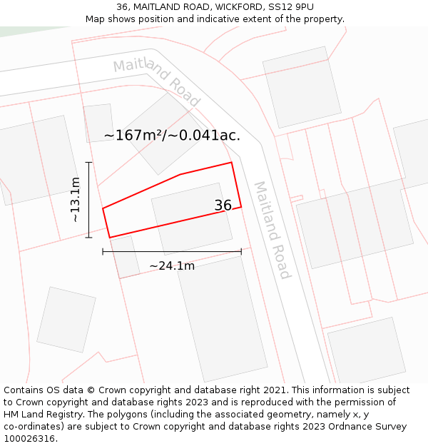 36, MAITLAND ROAD, WICKFORD, SS12 9PU: Plot and title map