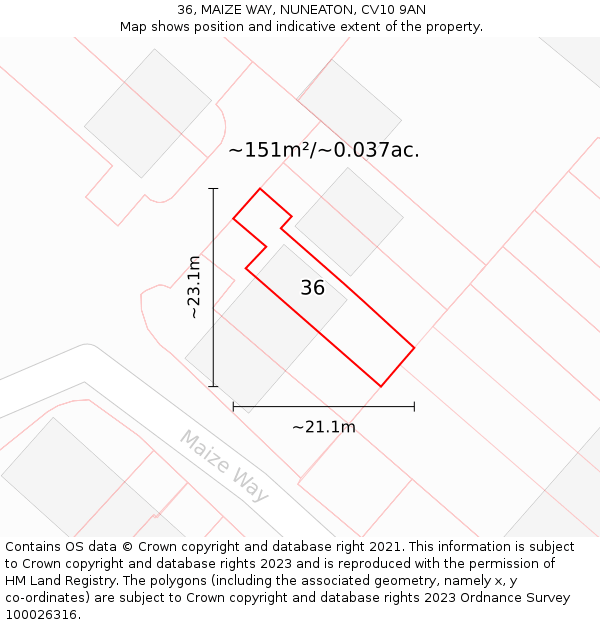 36, MAIZE WAY, NUNEATON, CV10 9AN: Plot and title map
