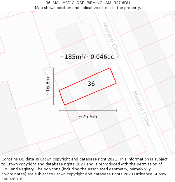 36, MALLARD CLOSE, BIRMINGHAM, B27 6BN: Plot and title map