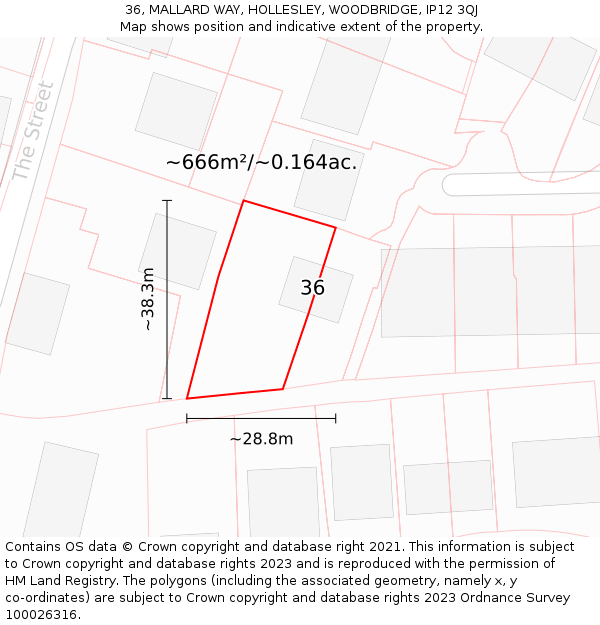 36, MALLARD WAY, HOLLESLEY, WOODBRIDGE, IP12 3QJ: Plot and title map
