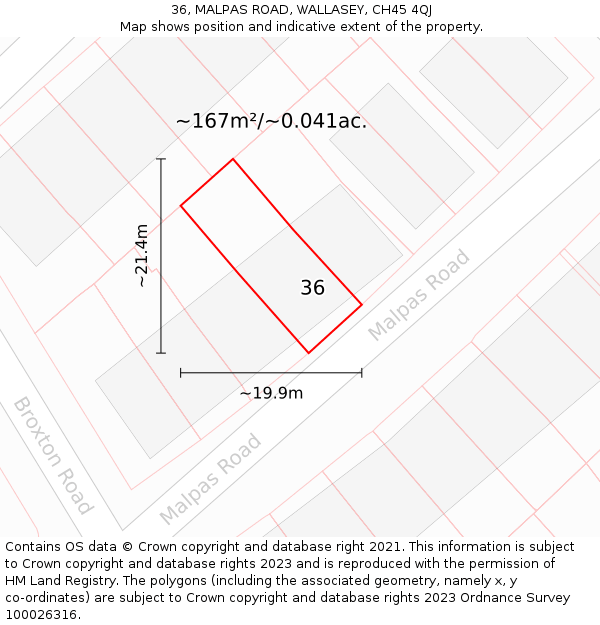 36, MALPAS ROAD, WALLASEY, CH45 4QJ: Plot and title map