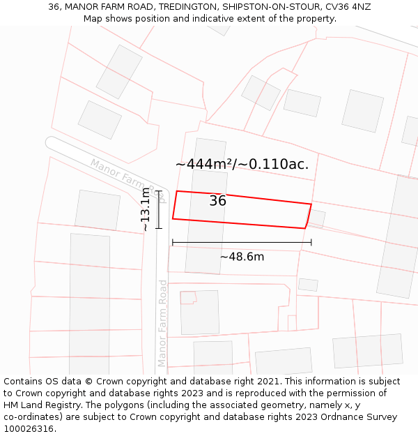 36, MANOR FARM ROAD, TREDINGTON, SHIPSTON-ON-STOUR, CV36 4NZ: Plot and title map
