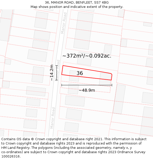 36, MANOR ROAD, BENFLEET, SS7 4BG: Plot and title map