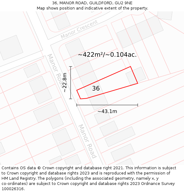 36, MANOR ROAD, GUILDFORD, GU2 9NE: Plot and title map