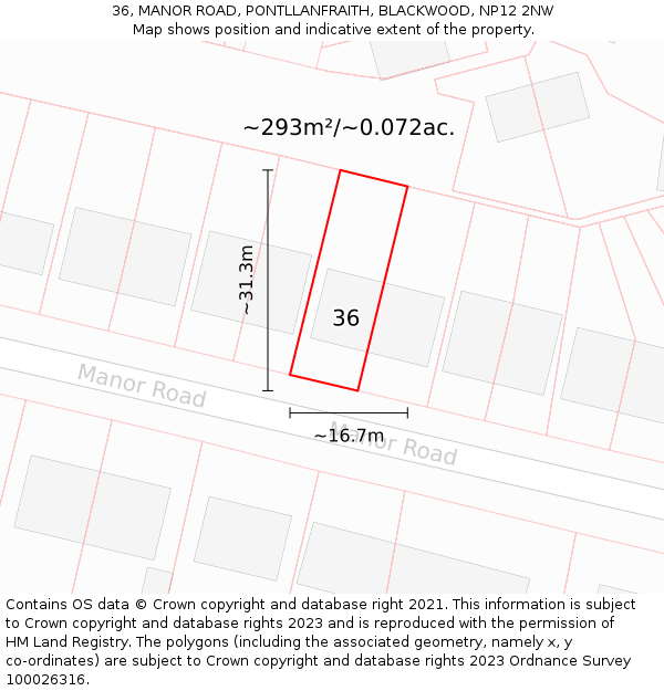 36, MANOR ROAD, PONTLLANFRAITH, BLACKWOOD, NP12 2NW: Plot and title map