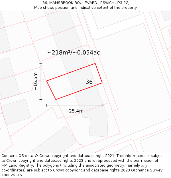 36, MANSBROOK BOULEVARD, IPSWICH, IP3 9GJ: Plot and title map
