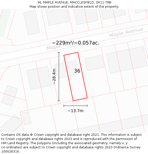 36, MAPLE AVENUE, MACCLESFIELD, SK11 7RB: Plot and title map