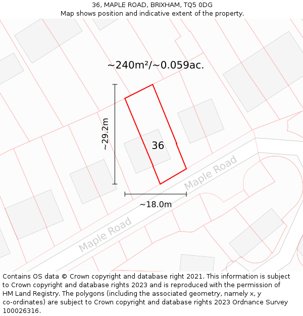 36, MAPLE ROAD, BRIXHAM, TQ5 0DG: Plot and title map