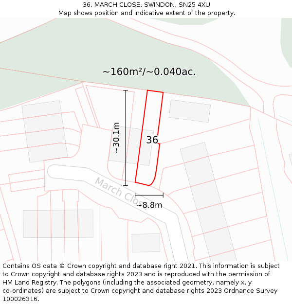 36, MARCH CLOSE, SWINDON, SN25 4XU: Plot and title map