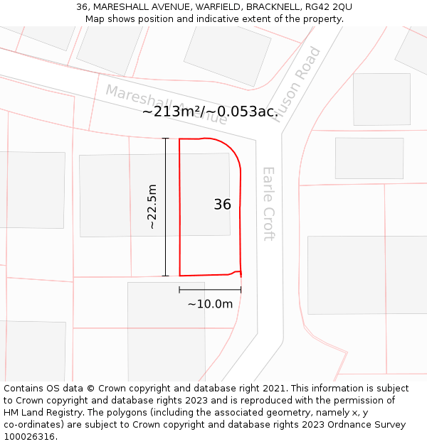 36, MARESHALL AVENUE, WARFIELD, BRACKNELL, RG42 2QU: Plot and title map