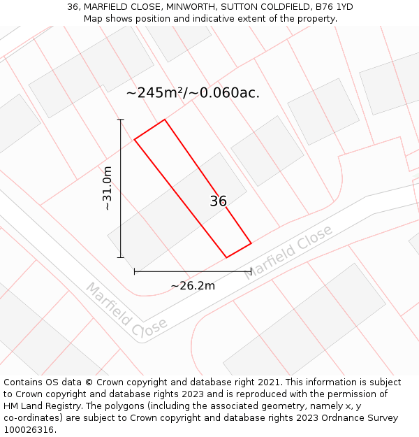 36, MARFIELD CLOSE, MINWORTH, SUTTON COLDFIELD, B76 1YD: Plot and title map