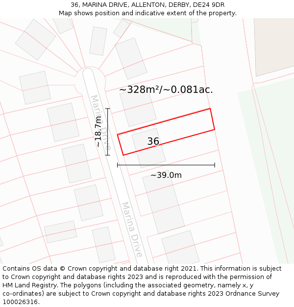 36, MARINA DRIVE, ALLENTON, DERBY, DE24 9DR: Plot and title map