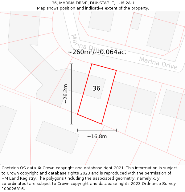 36, MARINA DRIVE, DUNSTABLE, LU6 2AH: Plot and title map