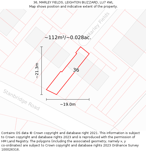 36, MARLEY FIELDS, LEIGHTON BUZZARD, LU7 4WL: Plot and title map