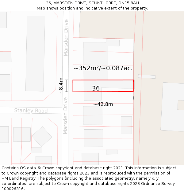 36, MARSDEN DRIVE, SCUNTHORPE, DN15 8AH: Plot and title map