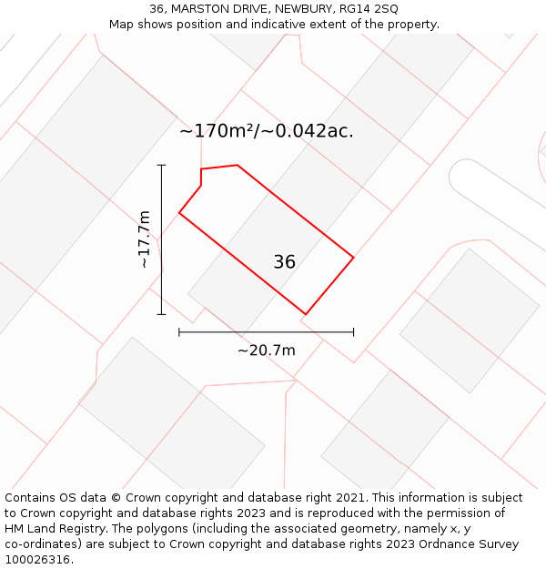 36, MARSTON DRIVE, NEWBURY, RG14 2SQ: Plot and title map