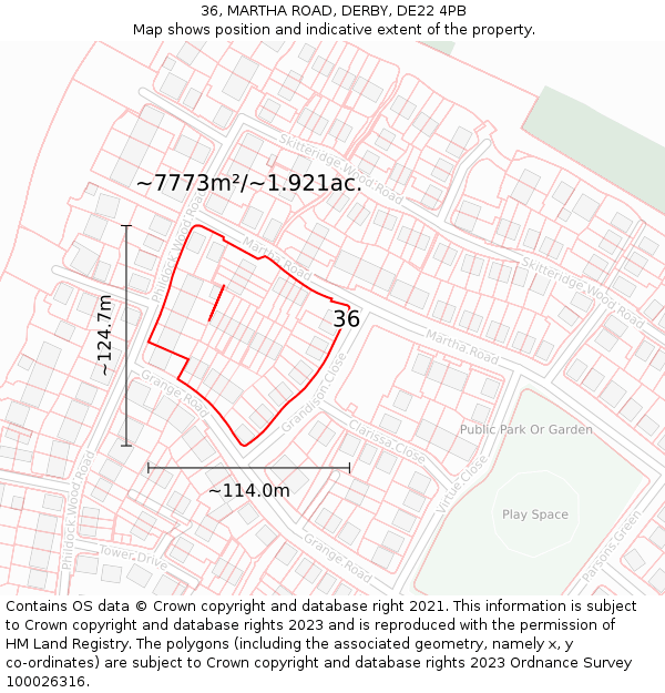 36, MARTHA ROAD, DERBY, DE22 4PB: Plot and title map