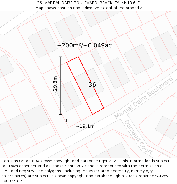36, MARTIAL DAIRE BOULEVARD, BRACKLEY, NN13 6LD: Plot and title map