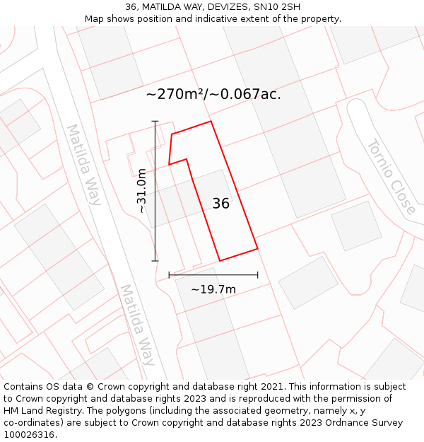 36, MATILDA WAY, DEVIZES, SN10 2SH: Plot and title map