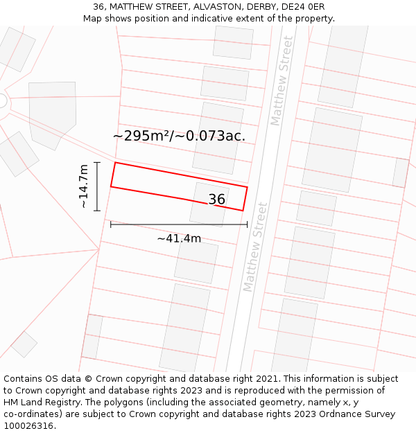 36, MATTHEW STREET, ALVASTON, DERBY, DE24 0ER: Plot and title map