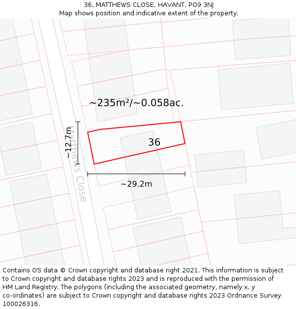 36, MATTHEWS CLOSE, HAVANT, PO9 3NJ: Plot and title map