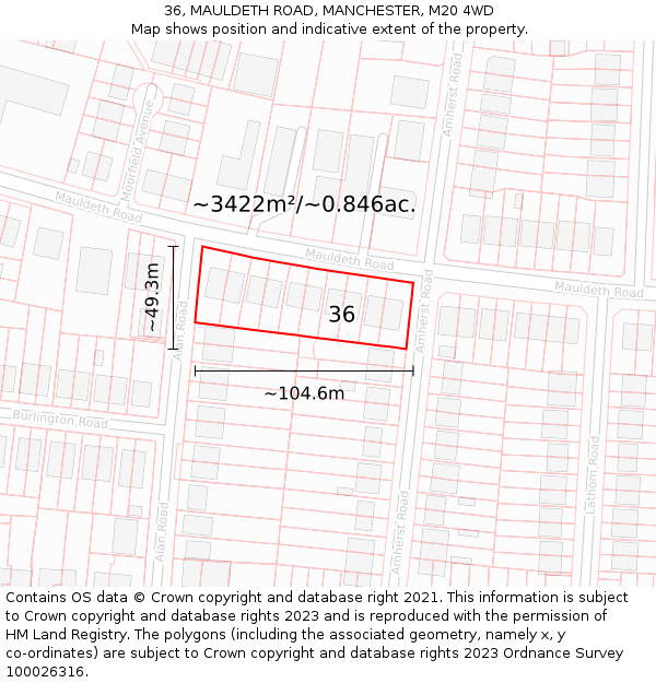 36, MAULDETH ROAD, MANCHESTER, M20 4WD: Plot and title map