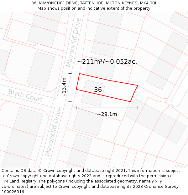 36, MAVONCLIFF DRIVE, TATTENHOE, MILTON KEYNES, MK4 3BL: Plot and title map