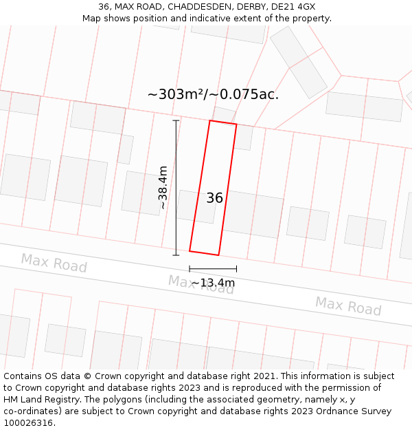 36, MAX ROAD, CHADDESDEN, DERBY, DE21 4GX: Plot and title map