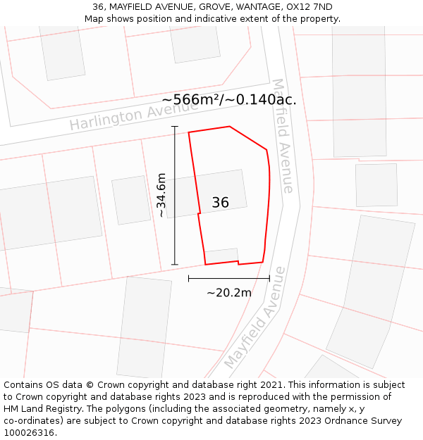 36, MAYFIELD AVENUE, GROVE, WANTAGE, OX12 7ND: Plot and title map