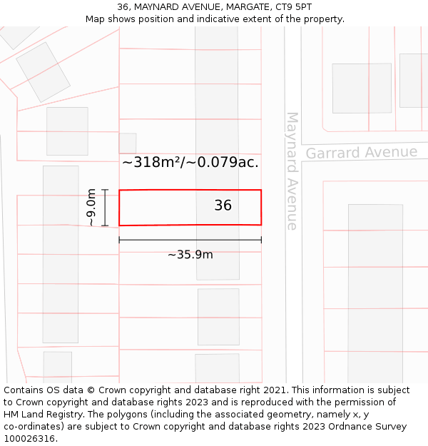 36, MAYNARD AVENUE, MARGATE, CT9 5PT: Plot and title map