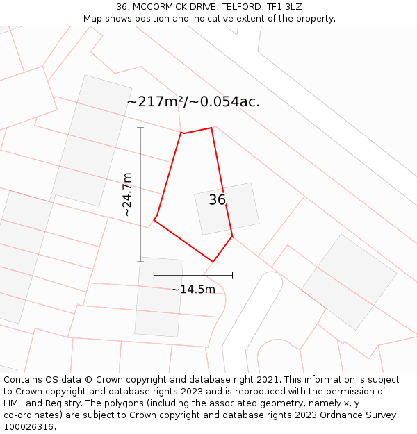 36, MCCORMICK DRIVE, TELFORD, TF1 3LZ: Plot and title map