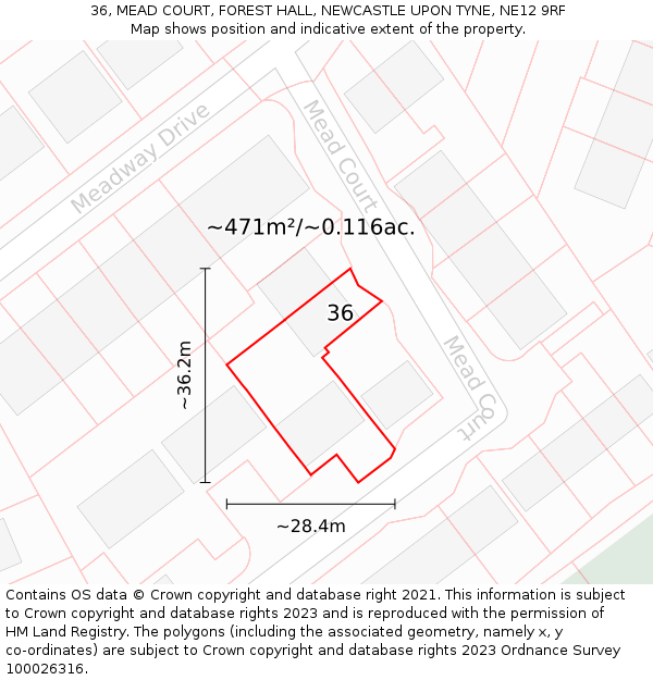 36, MEAD COURT, FOREST HALL, NEWCASTLE UPON TYNE, NE12 9RF: Plot and title map