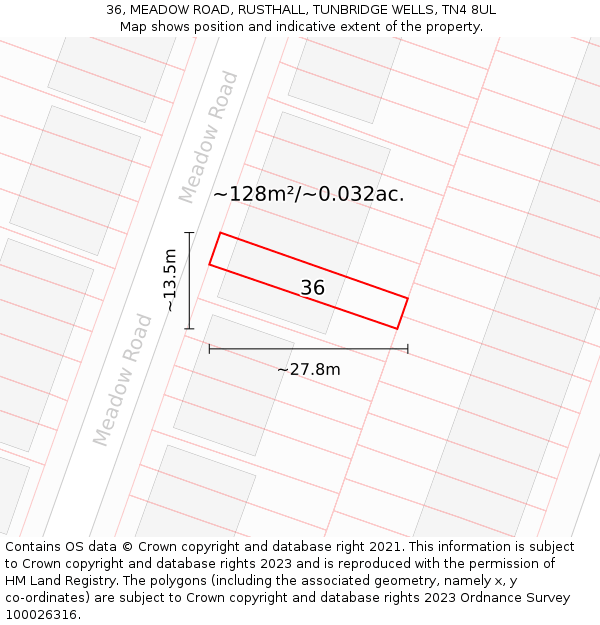 36, MEADOW ROAD, RUSTHALL, TUNBRIDGE WELLS, TN4 8UL: Plot and title map