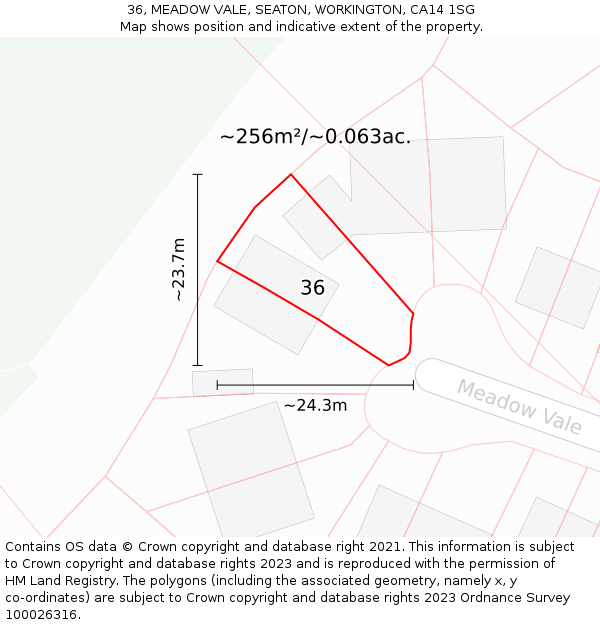 36, MEADOW VALE, SEATON, WORKINGTON, CA14 1SG: Plot and title map