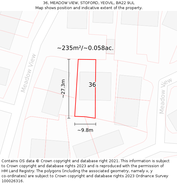 36, MEADOW VIEW, STOFORD, YEOVIL, BA22 9UL: Plot and title map