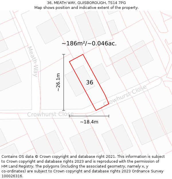 36, MEATH WAY, GUISBOROUGH, TS14 7PG: Plot and title map