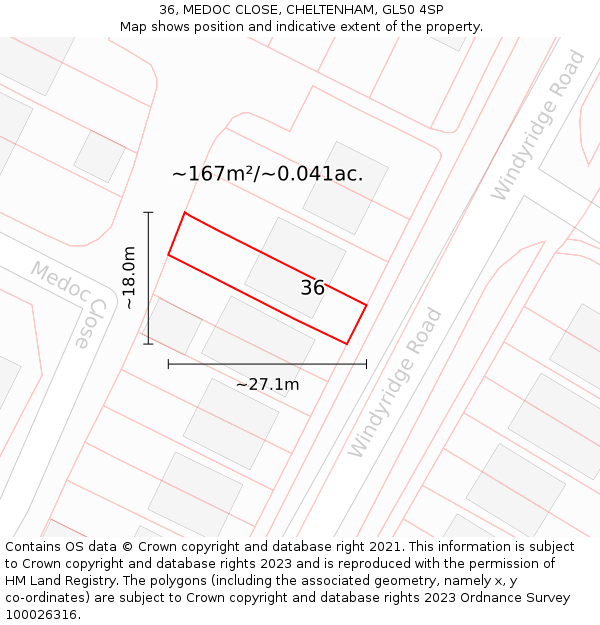 36, MEDOC CLOSE, CHELTENHAM, GL50 4SP: Plot and title map