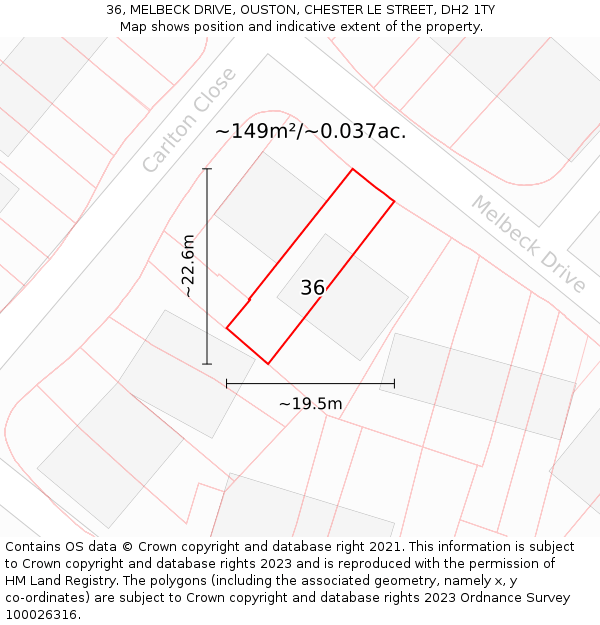 36, MELBECK DRIVE, OUSTON, CHESTER LE STREET, DH2 1TY: Plot and title map