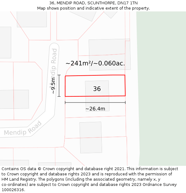 36, MENDIP ROAD, SCUNTHORPE, DN17 1TN: Plot and title map