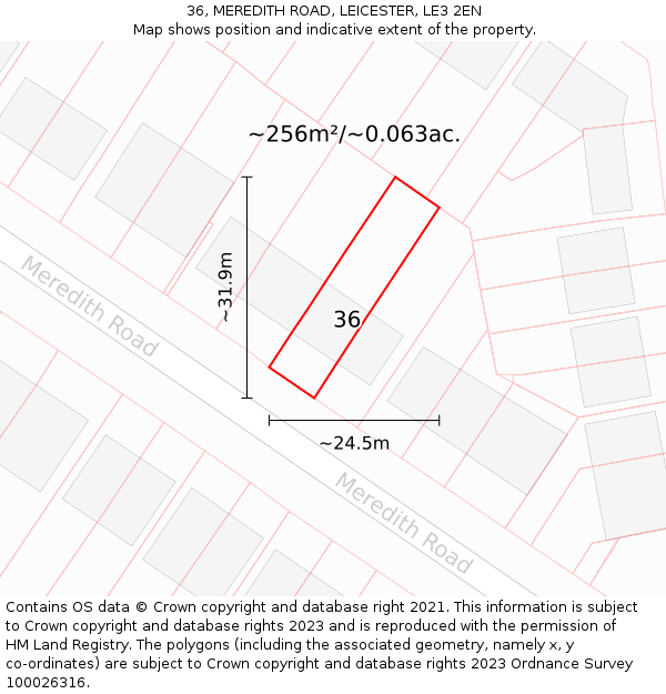 36, MEREDITH ROAD, LEICESTER, LE3 2EN: Plot and title map