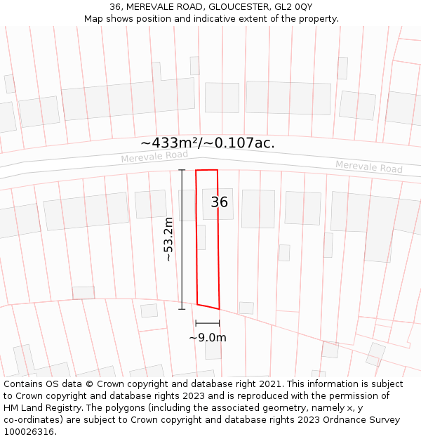 36, MEREVALE ROAD, GLOUCESTER, GL2 0QY: Plot and title map