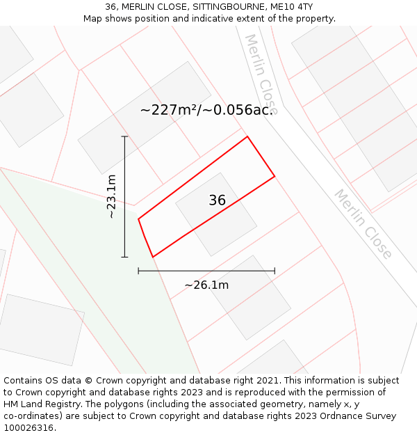 36, MERLIN CLOSE, SITTINGBOURNE, ME10 4TY: Plot and title map