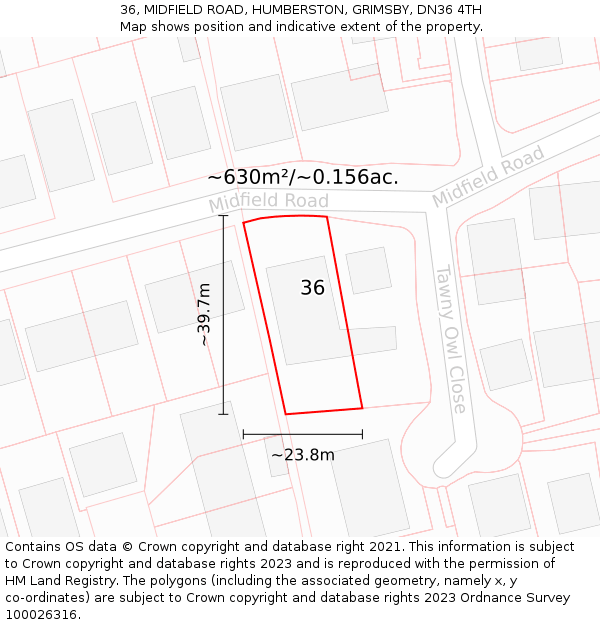36, MIDFIELD ROAD, HUMBERSTON, GRIMSBY, DN36 4TH: Plot and title map