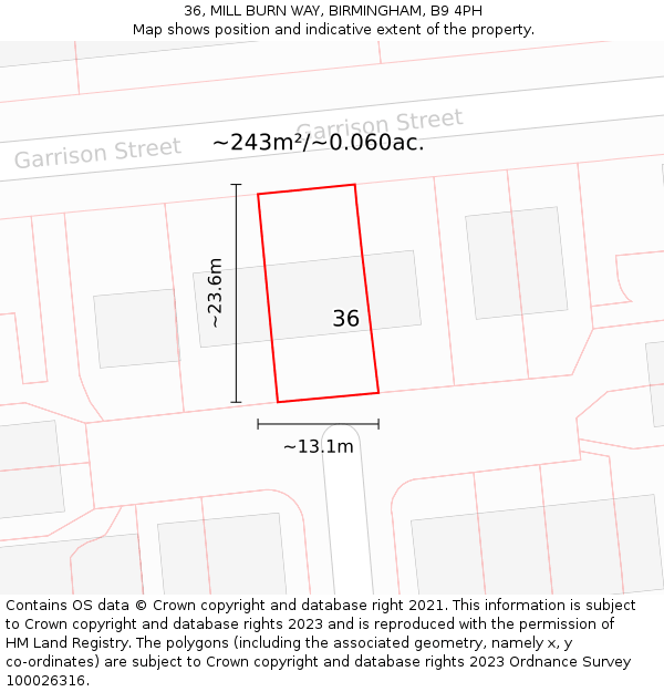 36, MILL BURN WAY, BIRMINGHAM, B9 4PH: Plot and title map