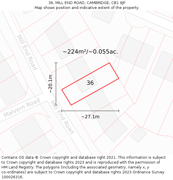36, MILL END ROAD, CAMBRIDGE, CB1 9JP: Plot and title map