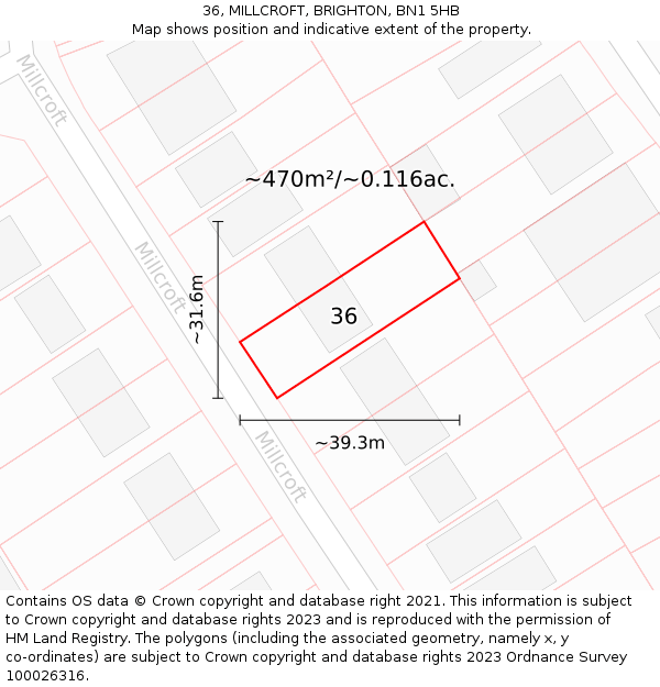 36, MILLCROFT, BRIGHTON, BN1 5HB: Plot and title map